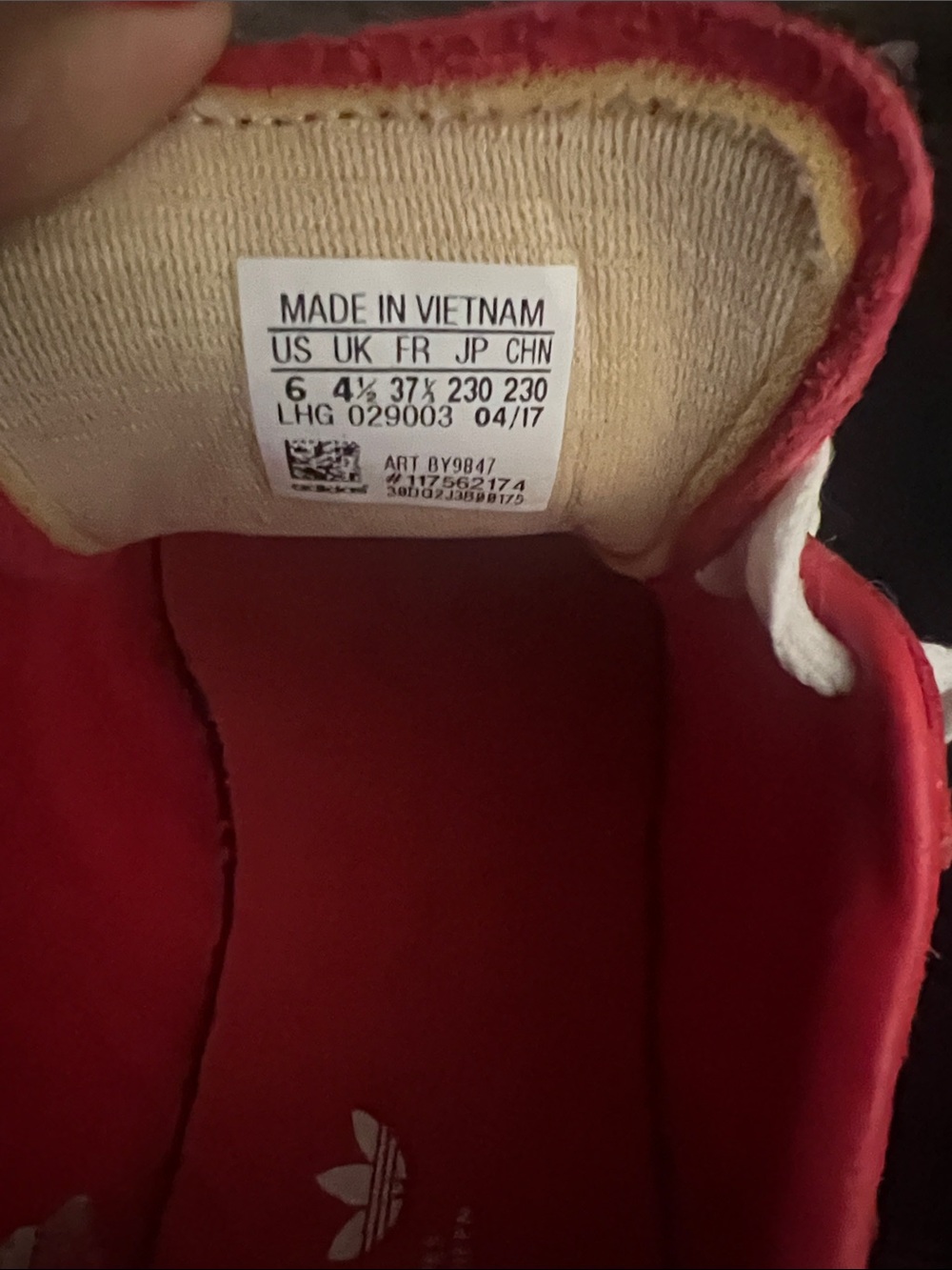 adidas Red Suede Sneakers with White Stripes - Picture 3 of 5